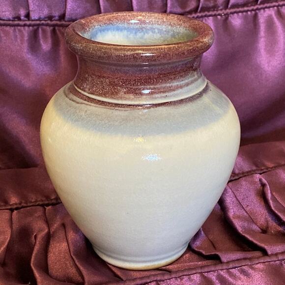 Porcelain Vase Signed Marked KJ Pottery Purple/Red Blue Cream Crazing Vintage - Picture 3 of 13